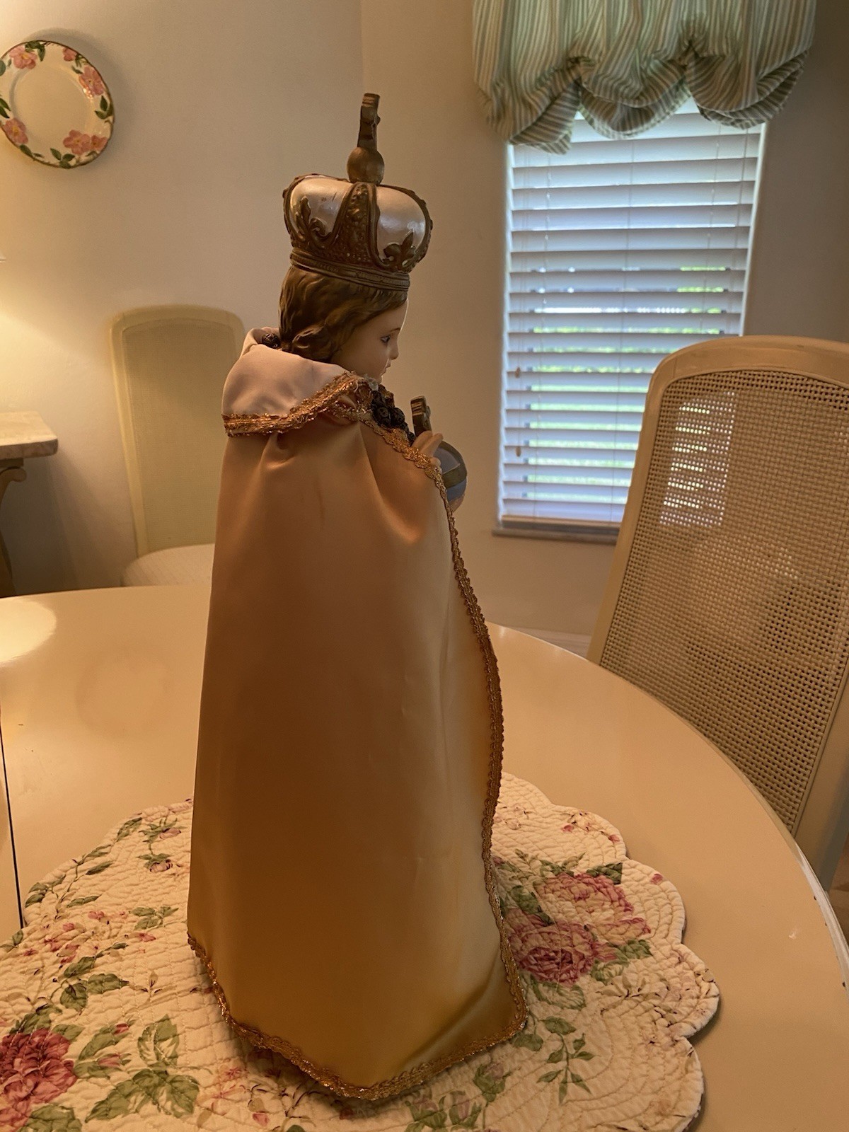 Vintage Infant Of Prague Plaster Statue With Rosary 18' Tall