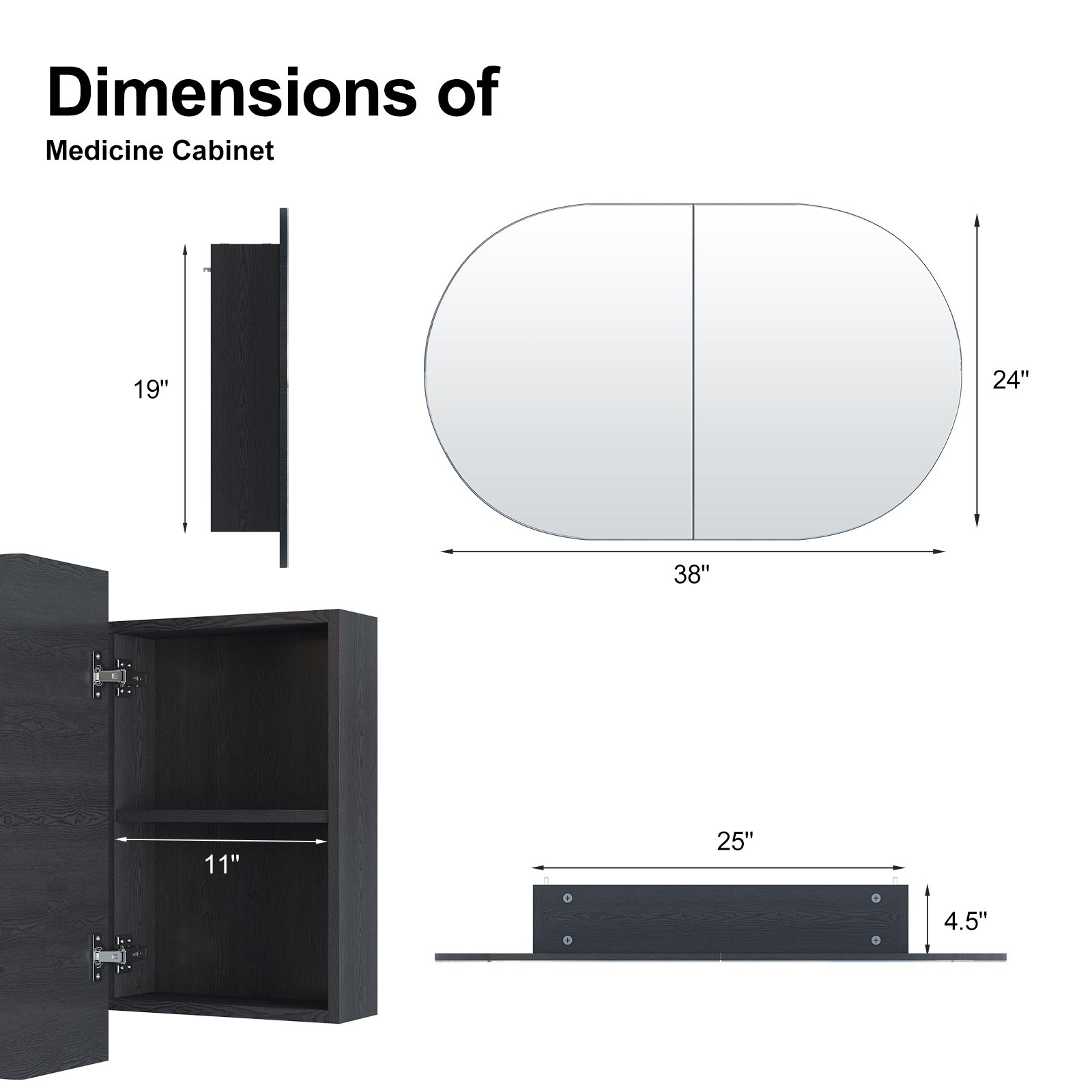 Oval Medicine Cabinet with Mirror Bathroom Mirror Cabinet with 5 Storage,2 Doors