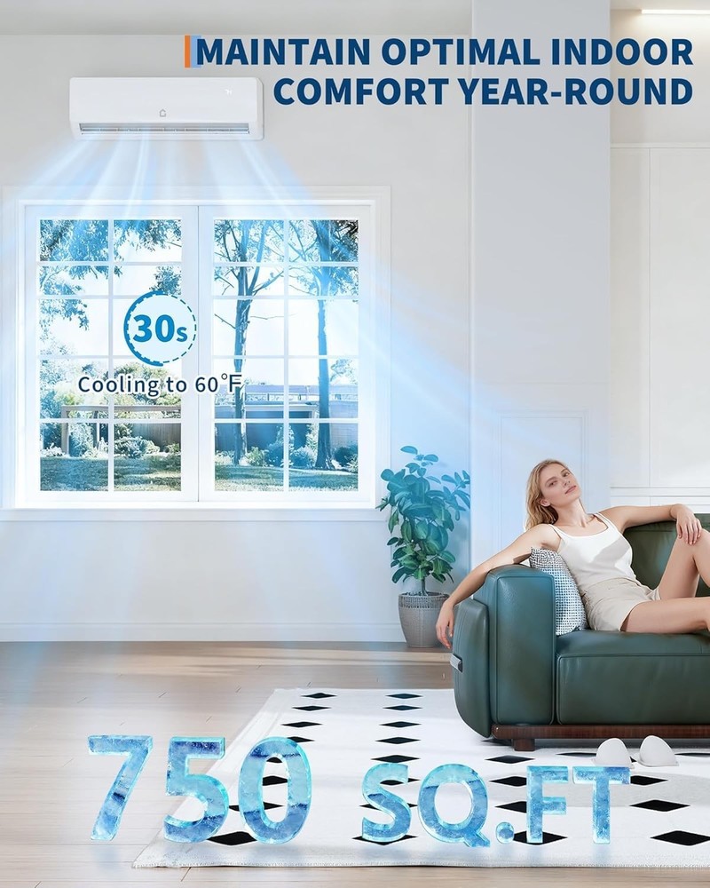 Mini Split Air Conditioner 12000 BTU with 19 SEER2 Efficiency Heating & Cooling