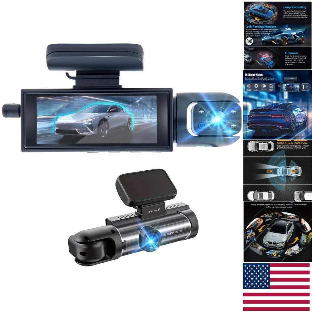 Comprehensive 1080P Front/Inside Dash Camera with Loop Recording & Night Vision
