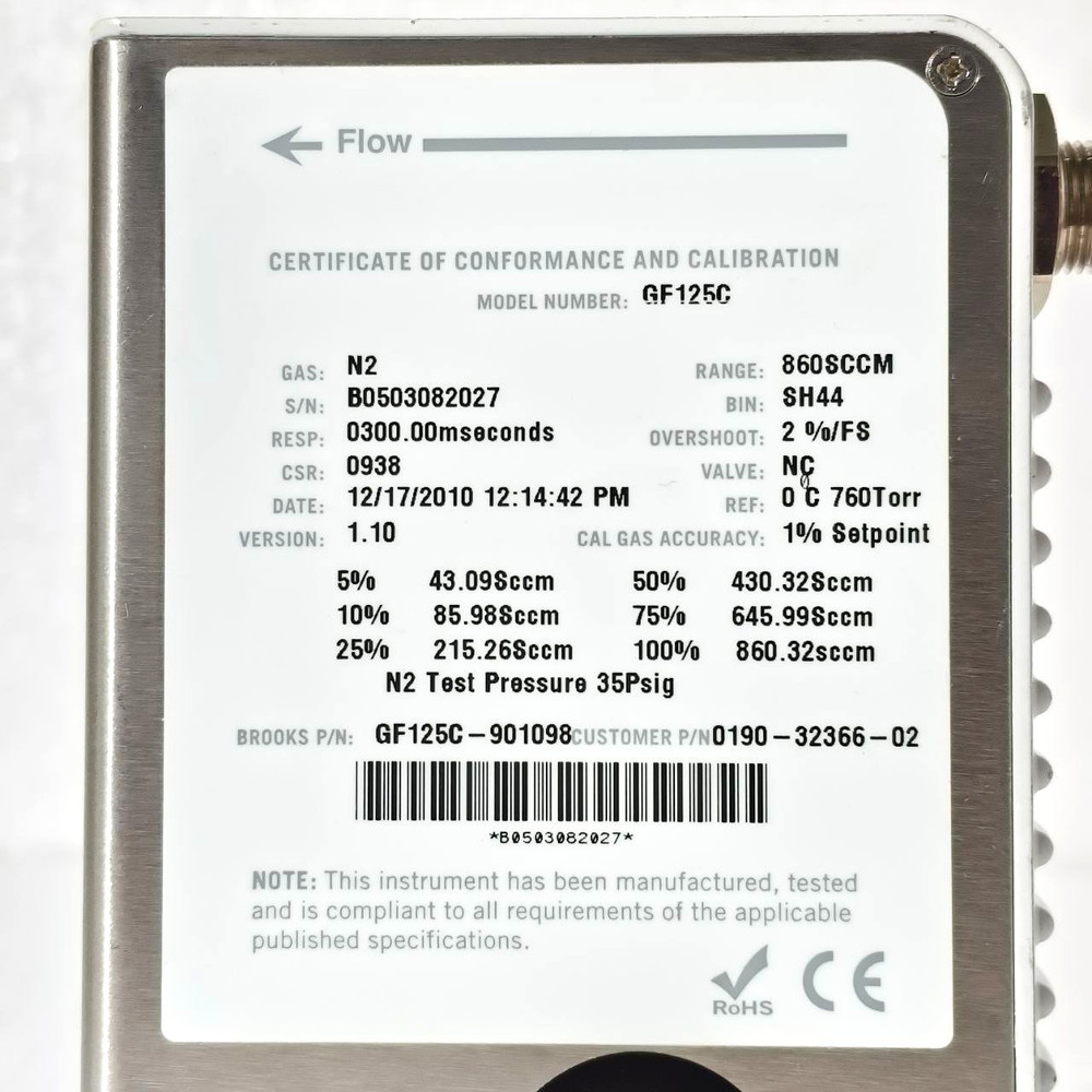 BROOKS INSTRUMENT GF125C MASS FLOW CONTROLLER N2, CH4 300SCCM
