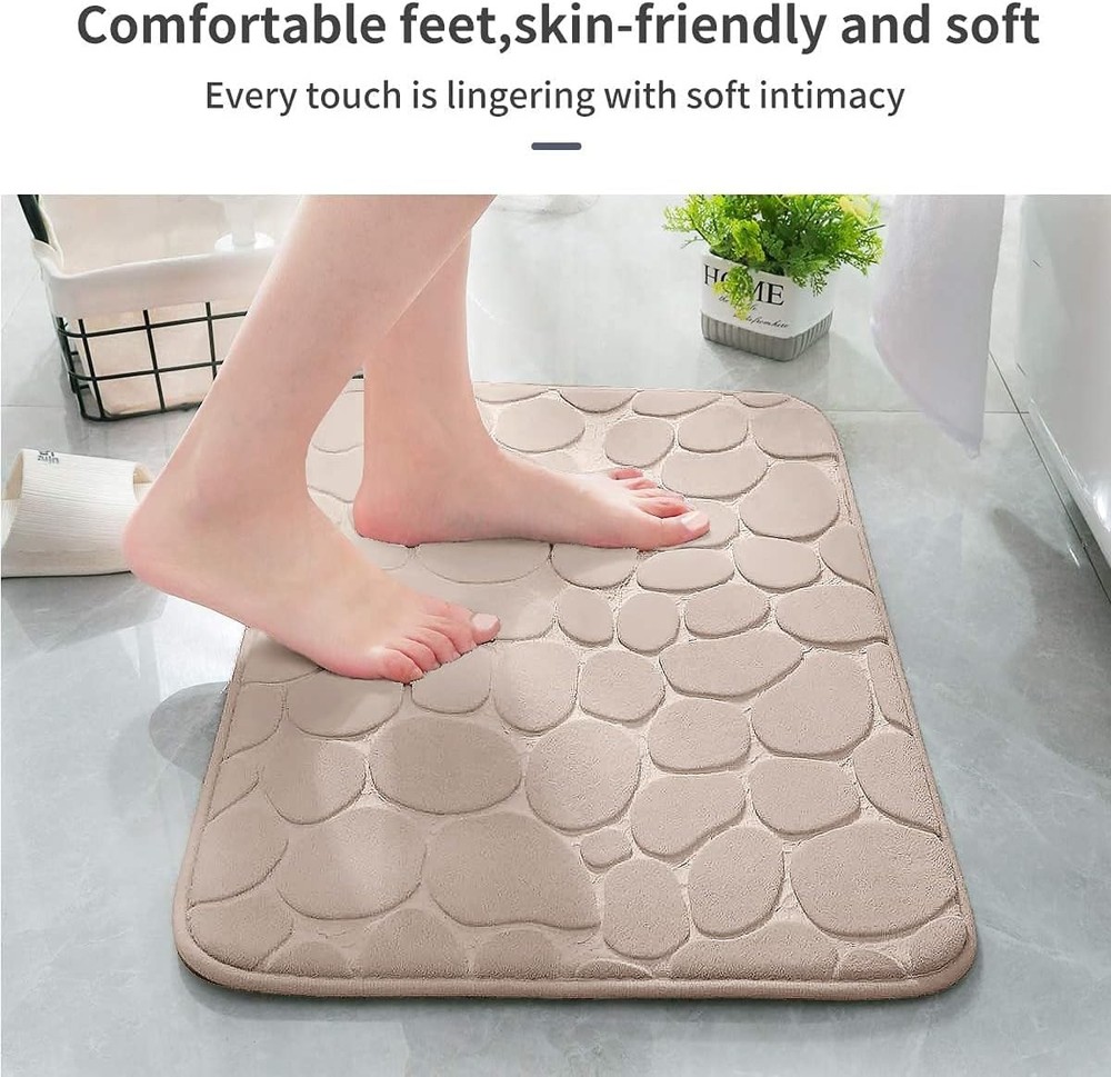 YIHOUSE Memory Foam Bath Mat 1'5 x 2' (Rectangular), Khaki