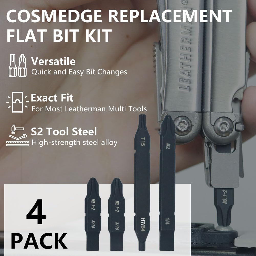 4Pack Replacement Flat Bit Kit for Leatherman,Two-Sided Screwdriver Bit- Long Ph