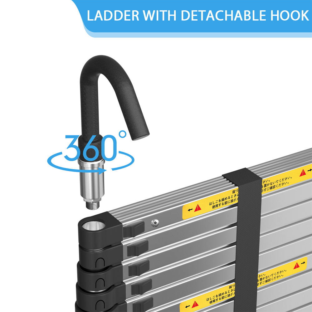 6.2M Portable Heavy Duty Aluminium Telescopic Ladder Extendable With Safety Hook