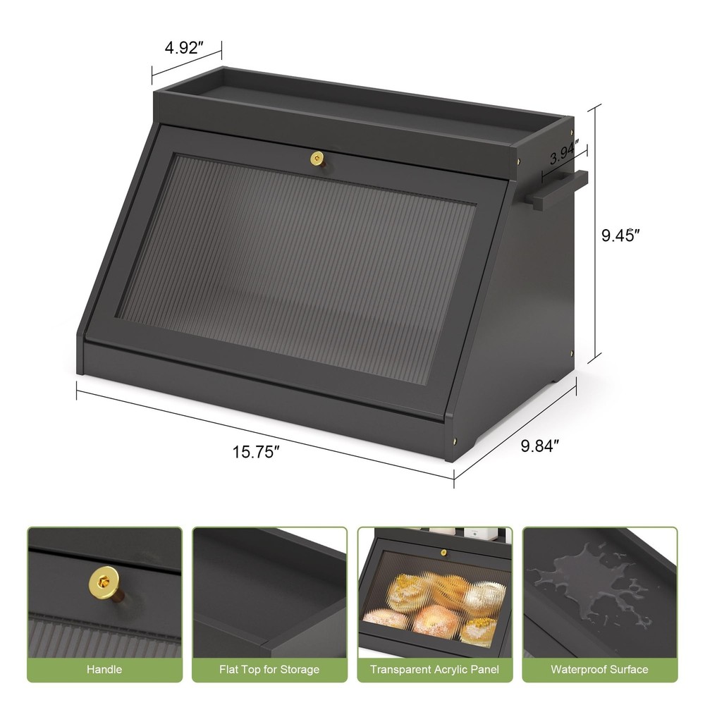 Bamboo Bread Box with Shelf for Kitchen Counter-Large Capacity Bread Storage ...
