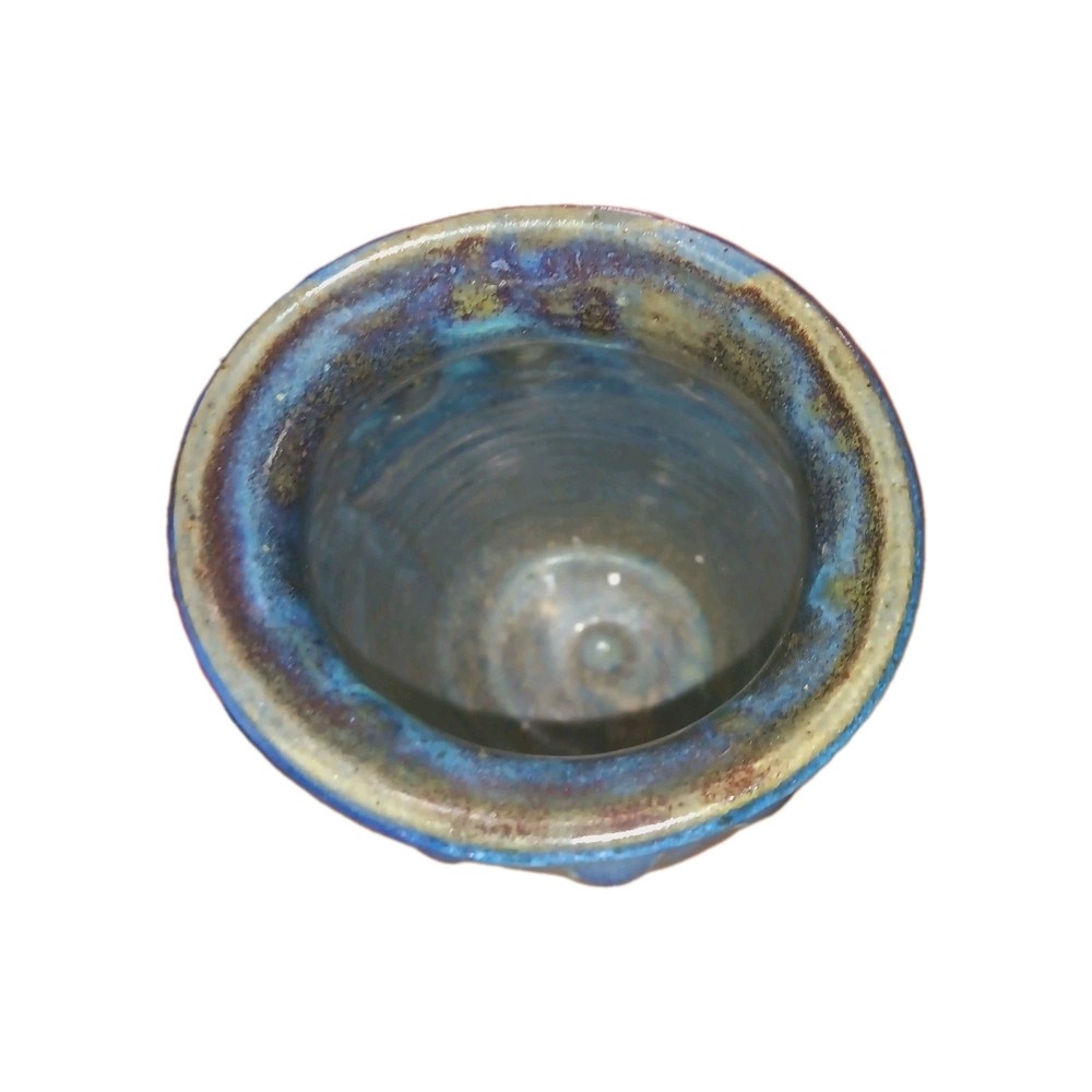 Stunning Blue Glaze Hand Turned Studio Pottery Signed And Dated