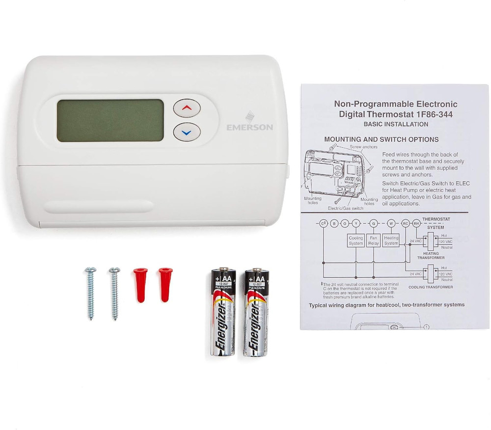 Emerson 1F86-344 Non-Programmable Thermostat for Single-Stage Systems, White