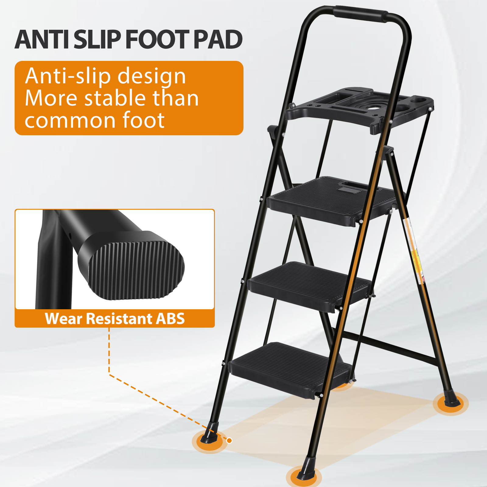 3/4/5 Step Ladder with Tool Platform Anti-Slip Sturdy & Wide Pedal Stool 330LBS