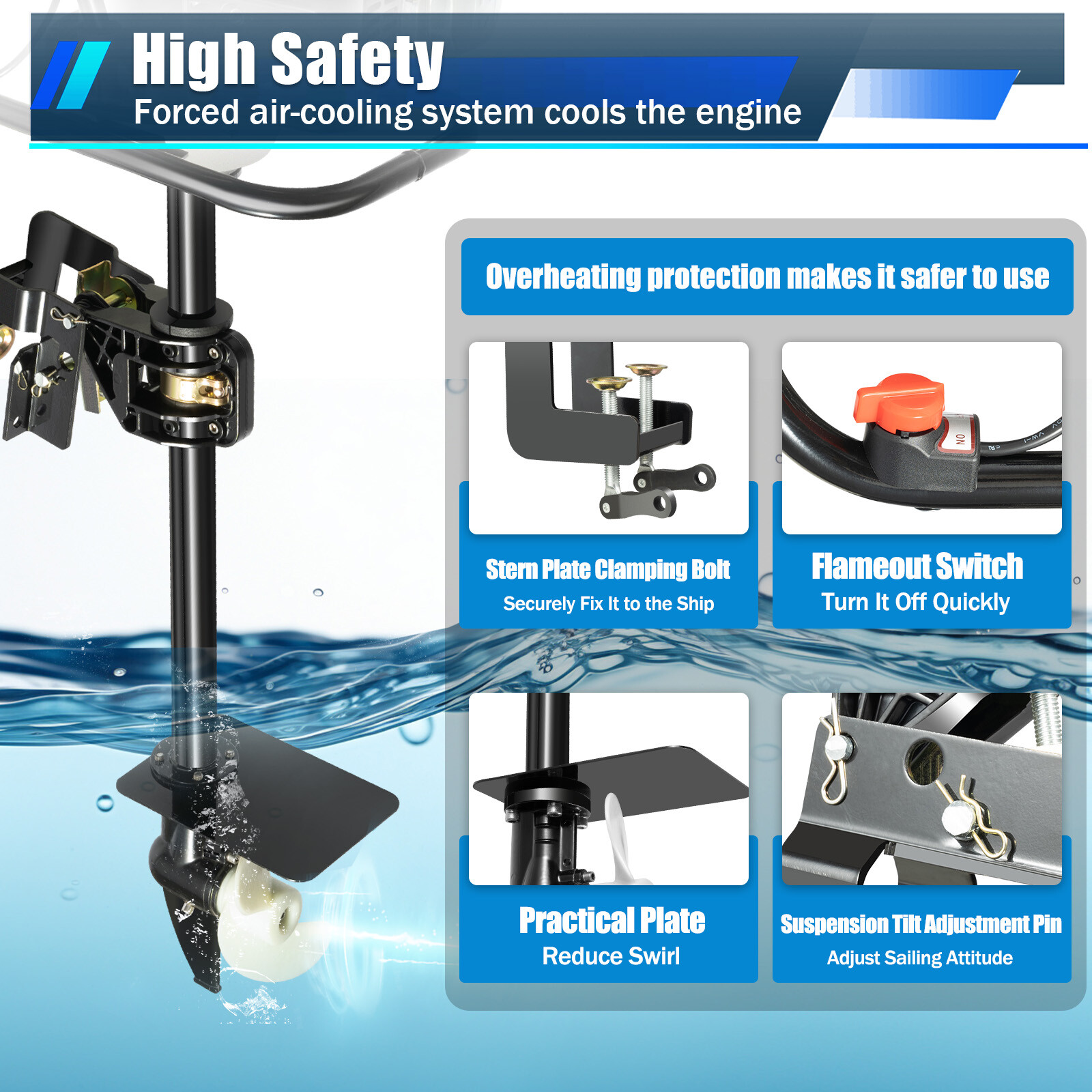 4-Stroke 9 HP Outboard Motor Gas powered Boat Engine With Air Cooling Heavy Duty