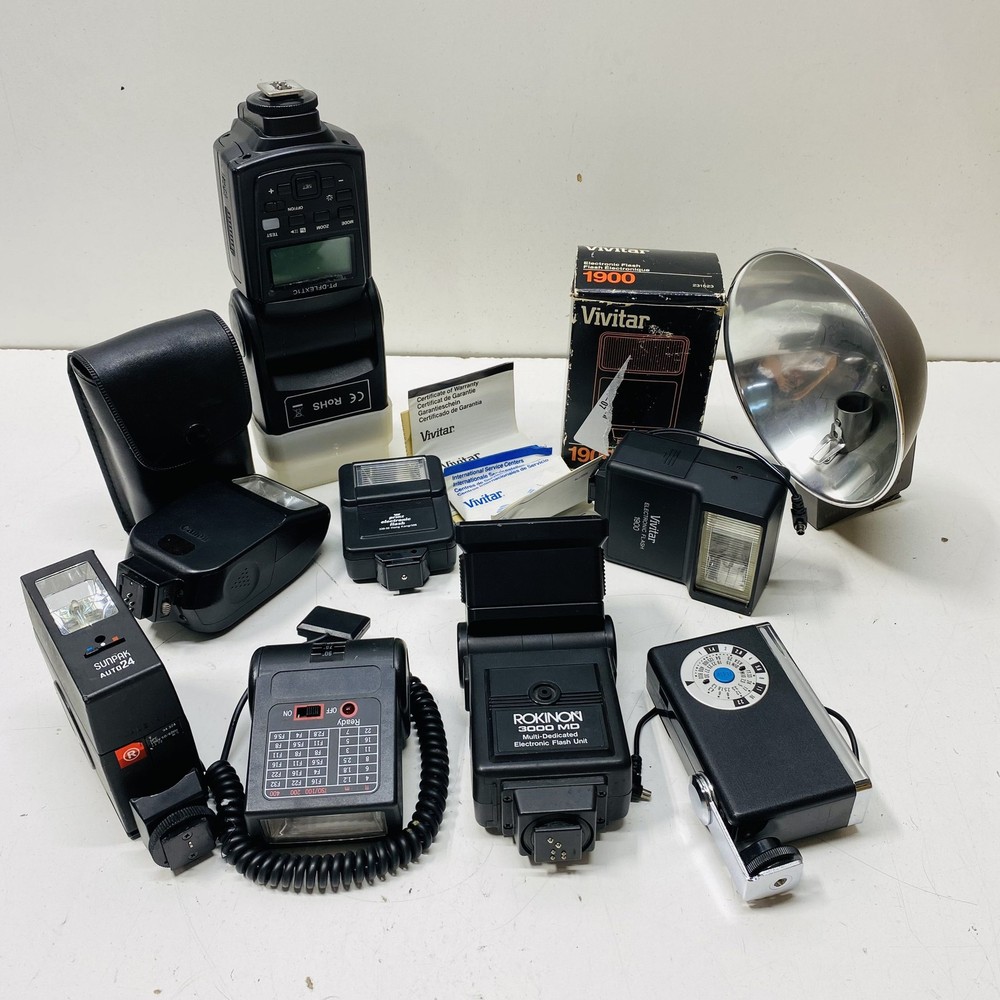 Lot of 9 Assorted Camera Flashes