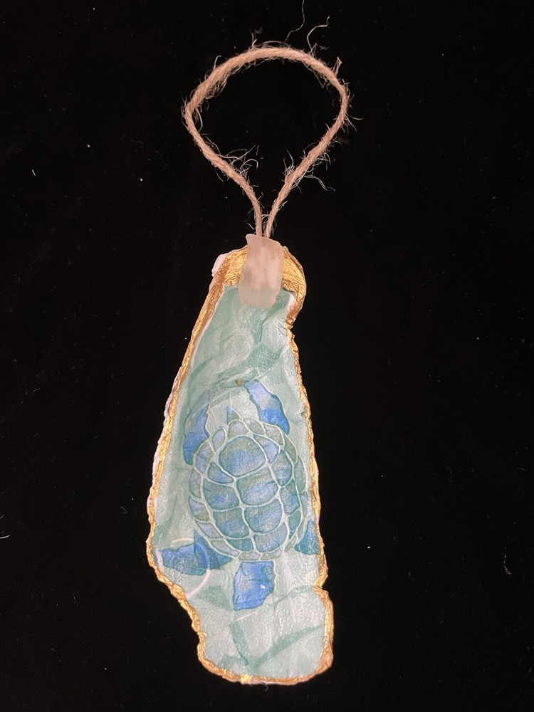 Handmade Decoupage on Oyster Shell Turtle Beach Theme