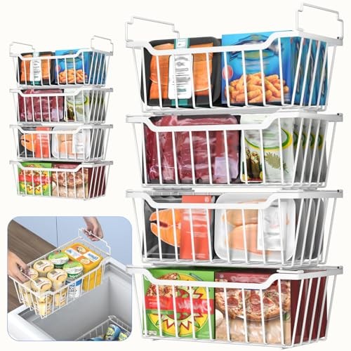 Freezer Organizer Bins with Foldable Handle Pack Stackable Freezer 8 White