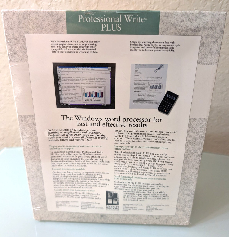 NEW Microsoft Windows Professional Write Plus Disk Word Processor 1991 Windows