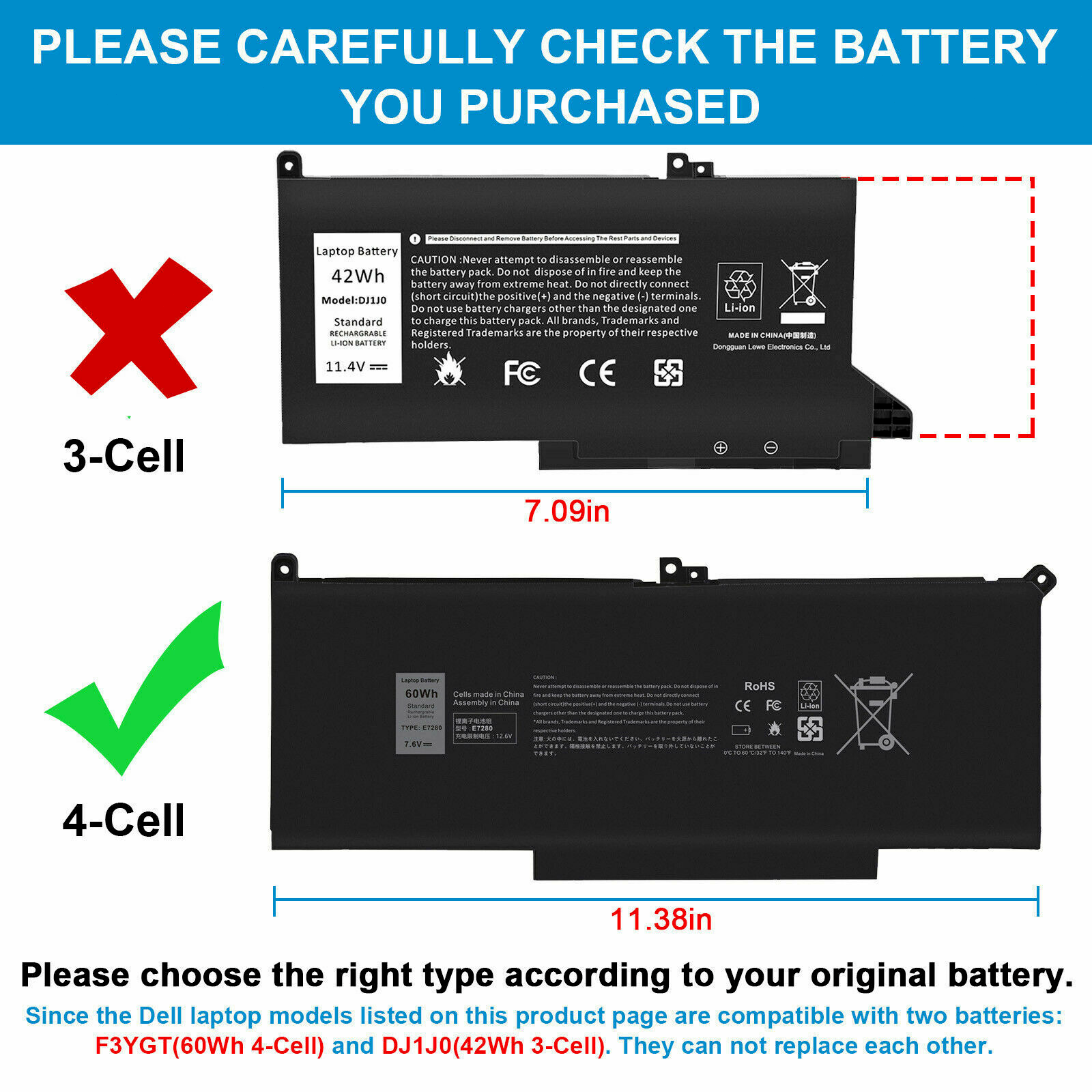 ✅F3YGT Battery For Dell Latitude 12 13 14 E7280 E7480 7480 7490 7380 7390 DM3WC