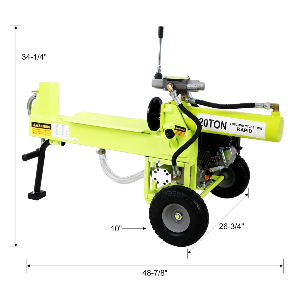 Log Splitter Portable 20 Ton Auto Return Ram System 7HP Engine, Green