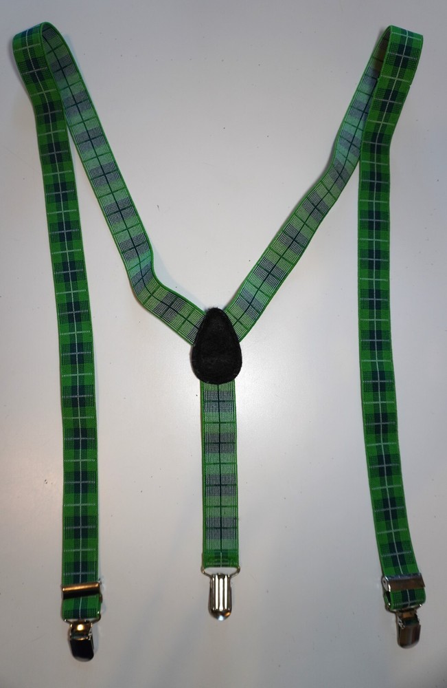 GREEN PLAID SUSPENDERS ONE SIZE