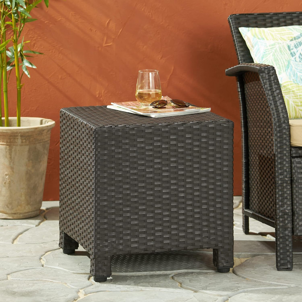 Puerta Outdoor Wicker Side Table, Dark Brown