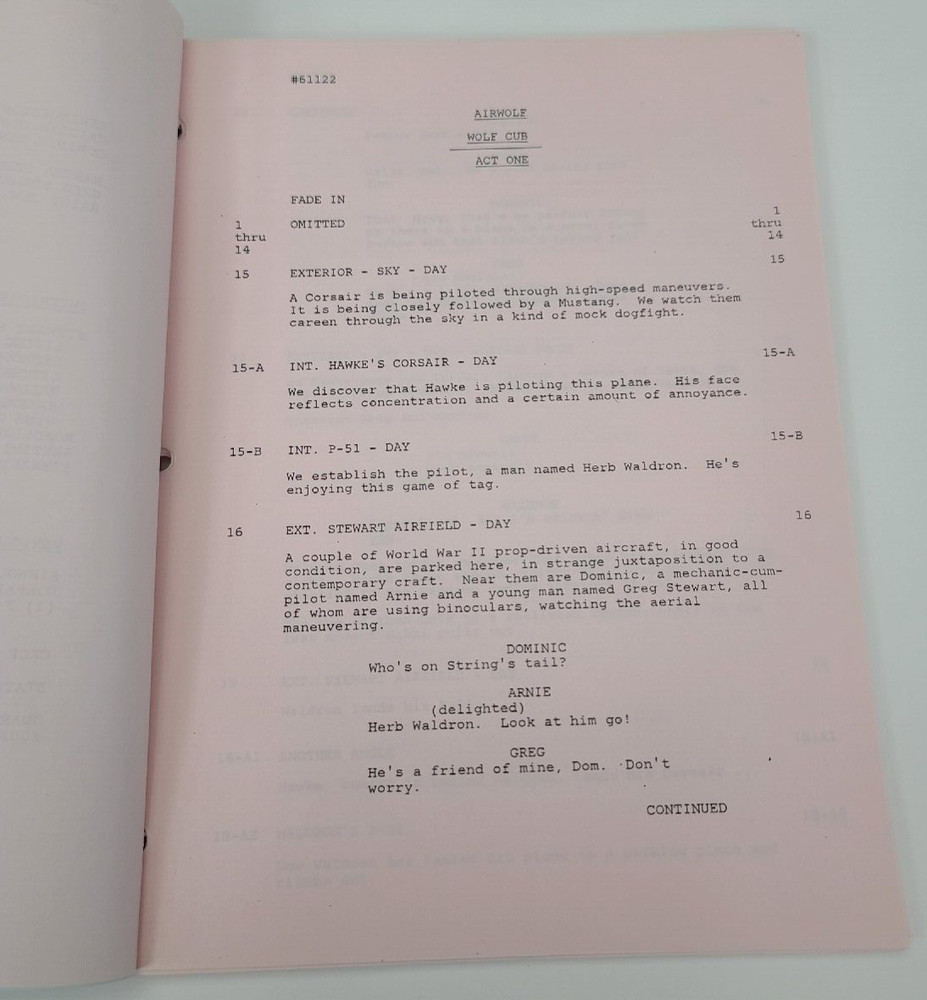 AIRWOLF / Robert Specht 1986 TV Script, Jan-Michael Vincent "Little Wolf"