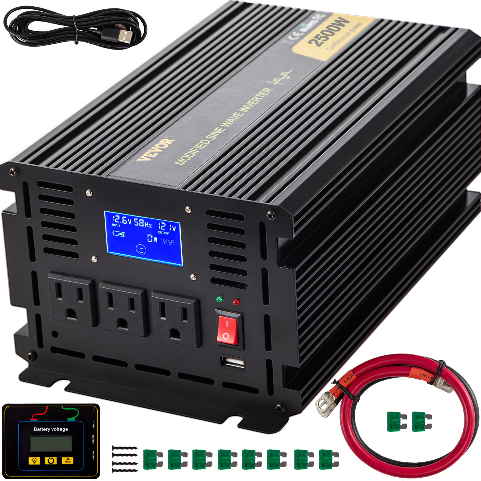 VEVOR 2500W DC 12V To AC120V Car Power Inverter Modified Sine Wave Converter LCD