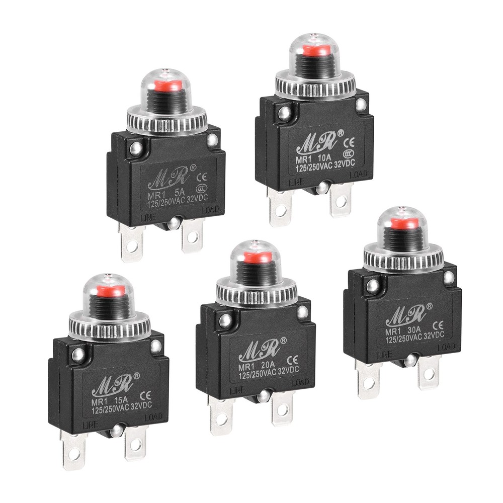 Circuit Overload Protector 5A/10A/15A/20A/30A Push Button with Waterproof Caps