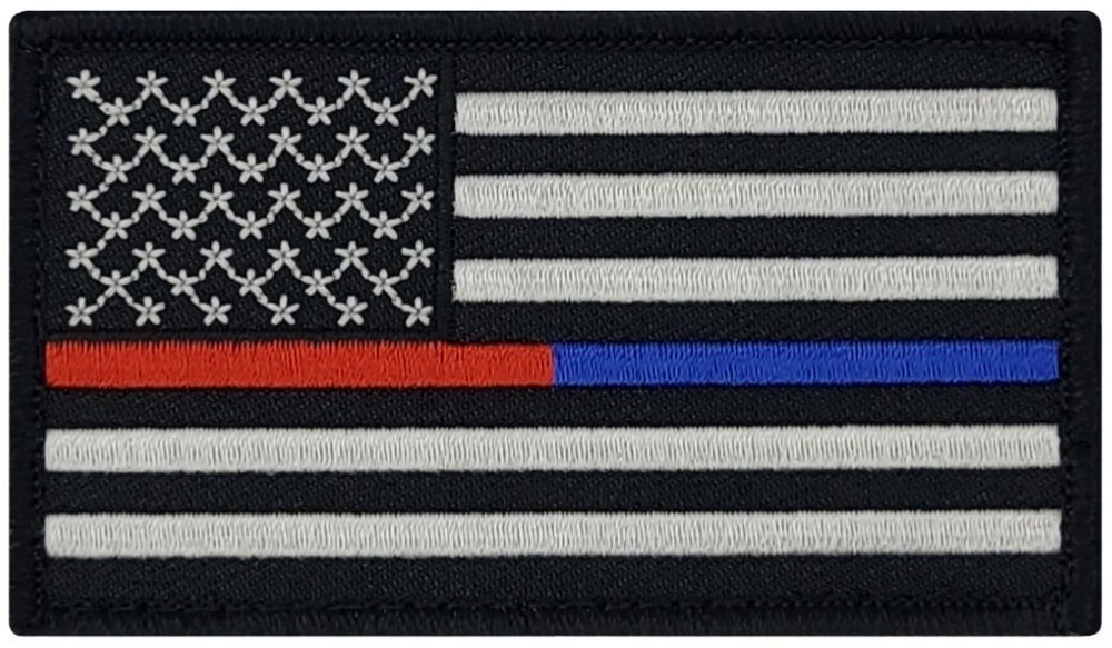 USA Flag Thin Red Blue Line Firefighter Police PATCH ||2PC HOOK BACKING 3.5"X2"