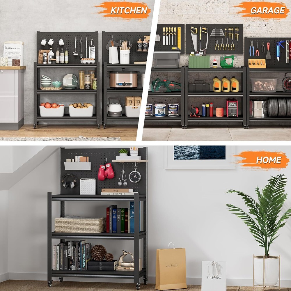 Workbench with Pegboard,Adjustable Heavy Duty Work Table with Wheels,18"x34"x32"