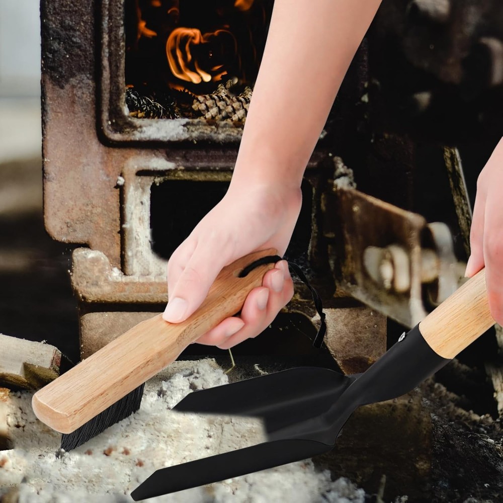 Ash Shovel & Hearth Brush Set - Fireplace Tools Set, Fire Pit Tools, Hearth Tidy