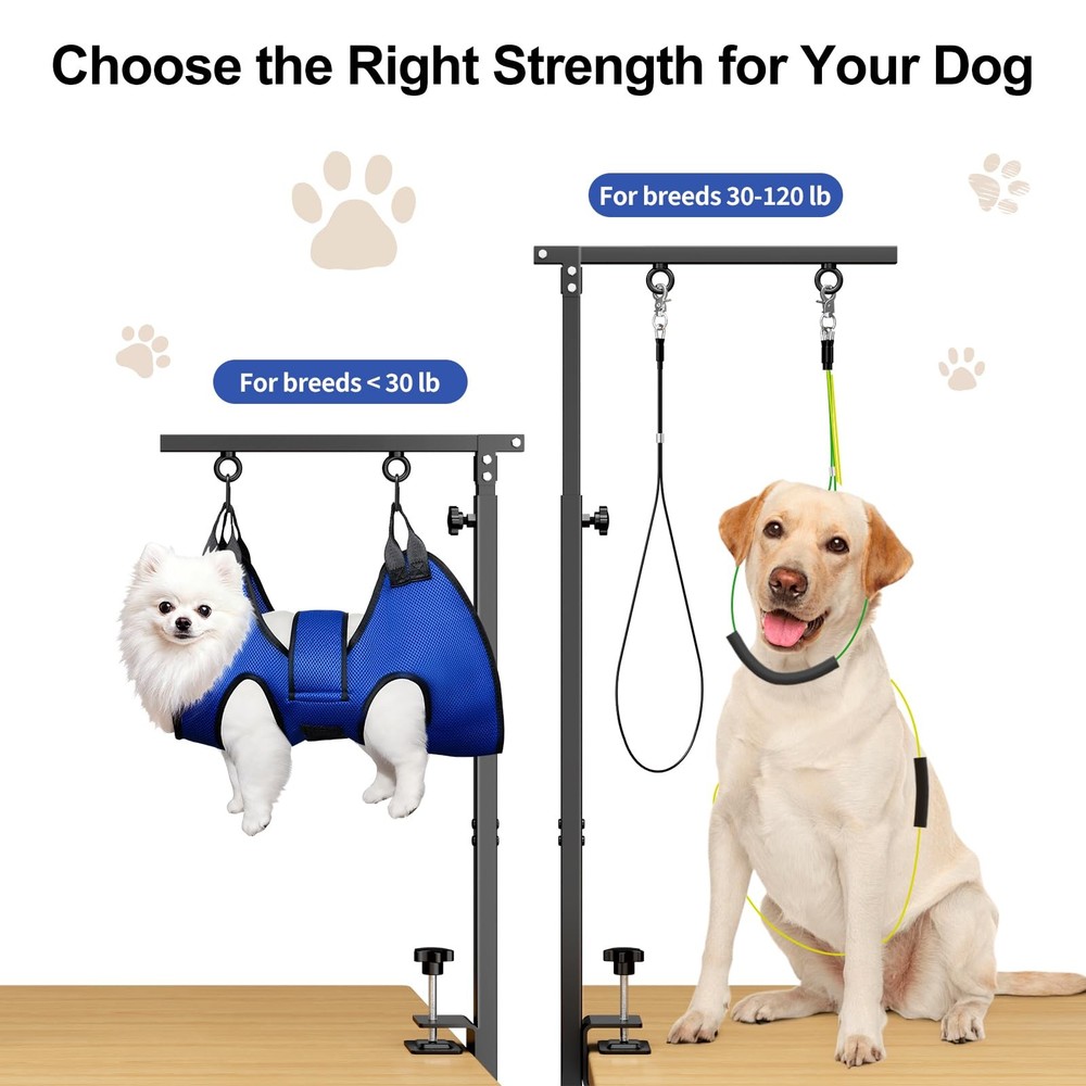 Foldable Dog Grooming Table Arm – Adjustable 28"-41" Clamp Arm with Hammock, ...