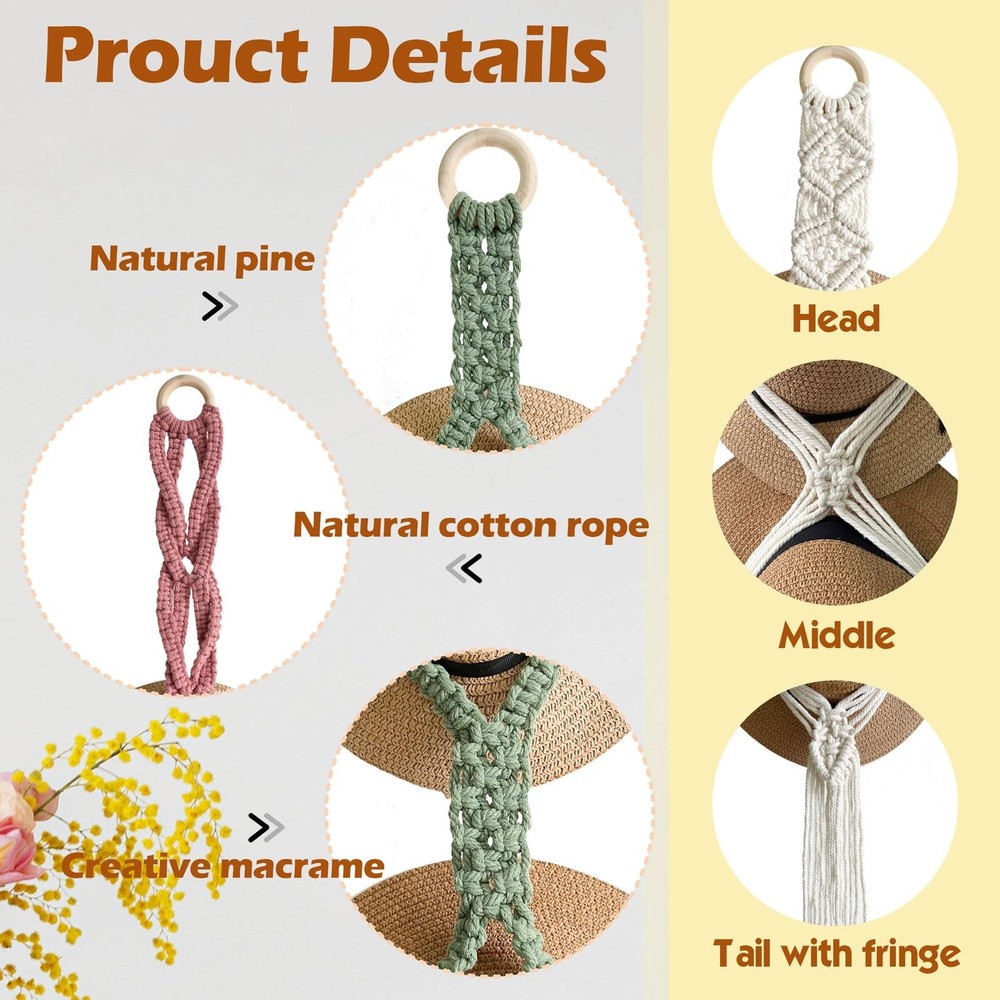 Boho Hat Organizer Rack, Macrame Hat Hanger, Handmade Hat Holder for Wall Han...