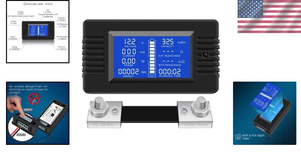 Comprehensive DC Battery Multimeter: 0-200V/0-100A with Innovative Display Modes