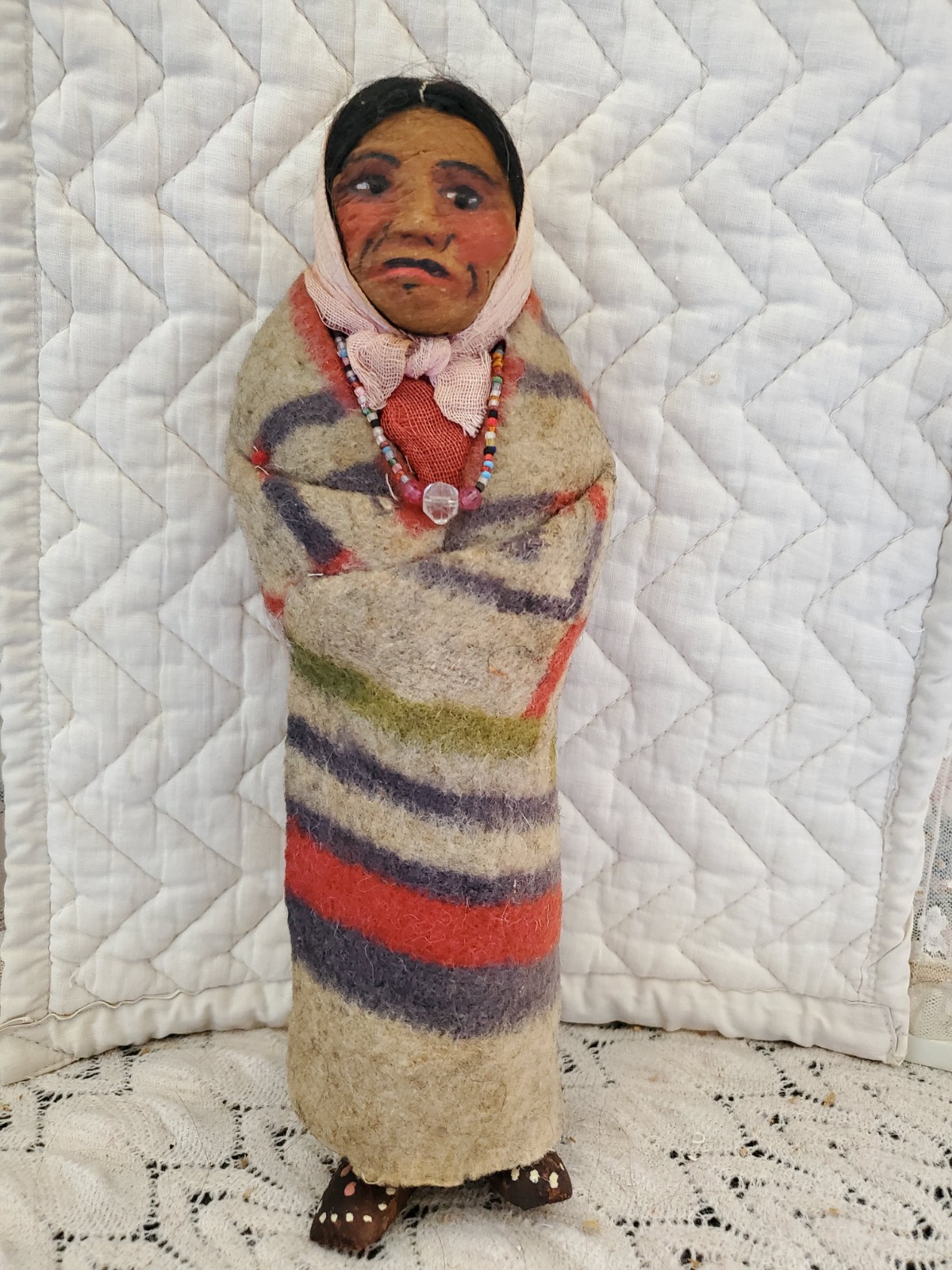 10" Early Mary Frances Woods Native American Indian Skookum Doll 1910-1920s
