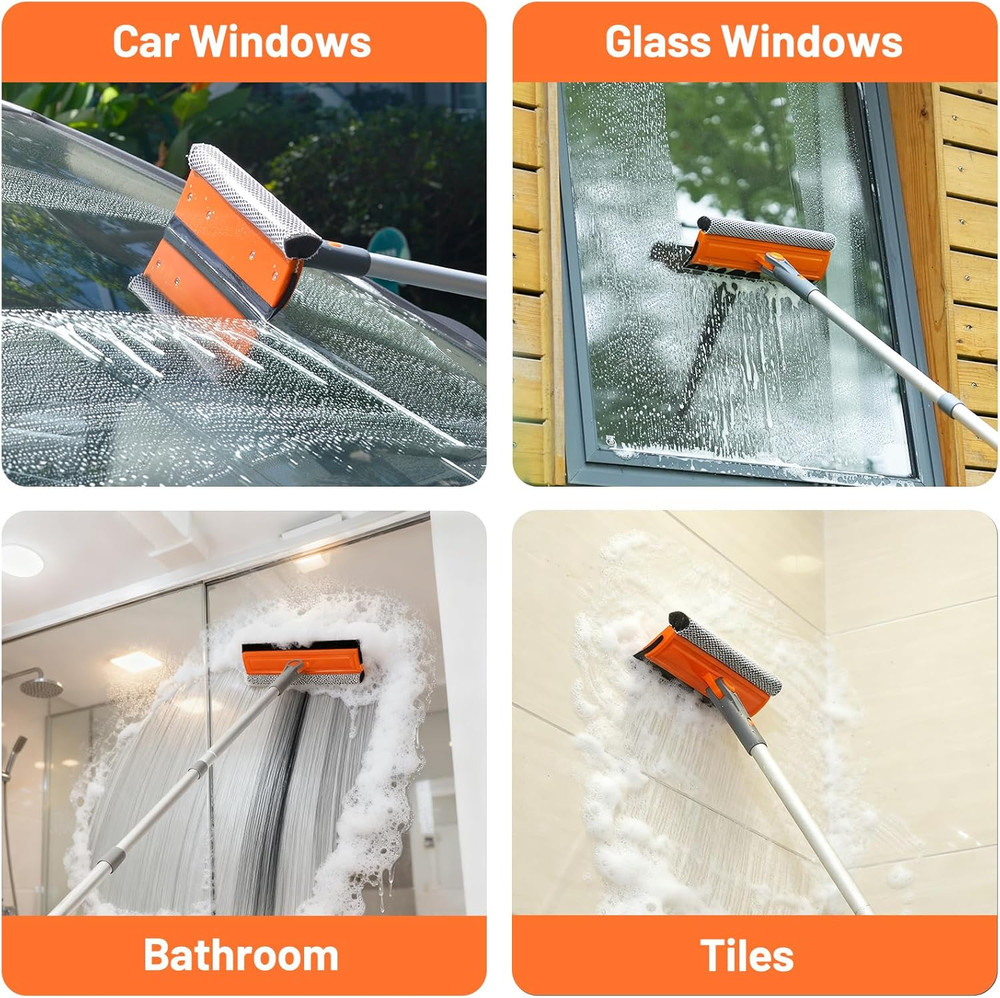 46'' Professional Window Cleaner Tool, 2-In-1 Rotatable Squeegee for Window Clea