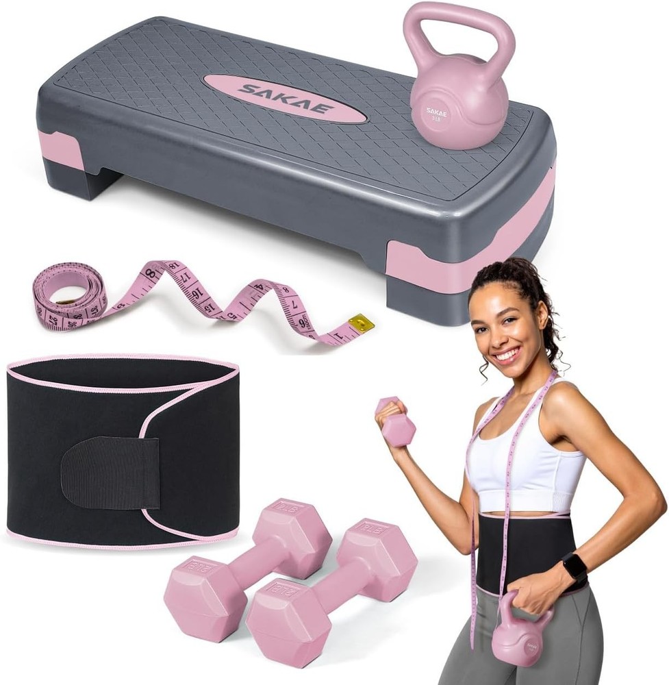 Adjustable Height Aerobic Stepper Set, Multiple Bundle Options with Dumbbells...