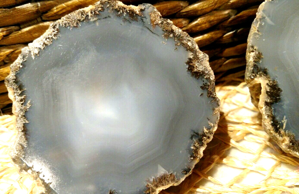 Blue Agate Cut Geode, Halves, 3" Diameter x 1.25" Deep, SET/2 Matching, EUC