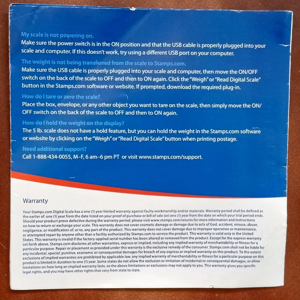 Stamps.Com Digital Postal Scale, 5lb Capacity - DOES NOT include USB cord