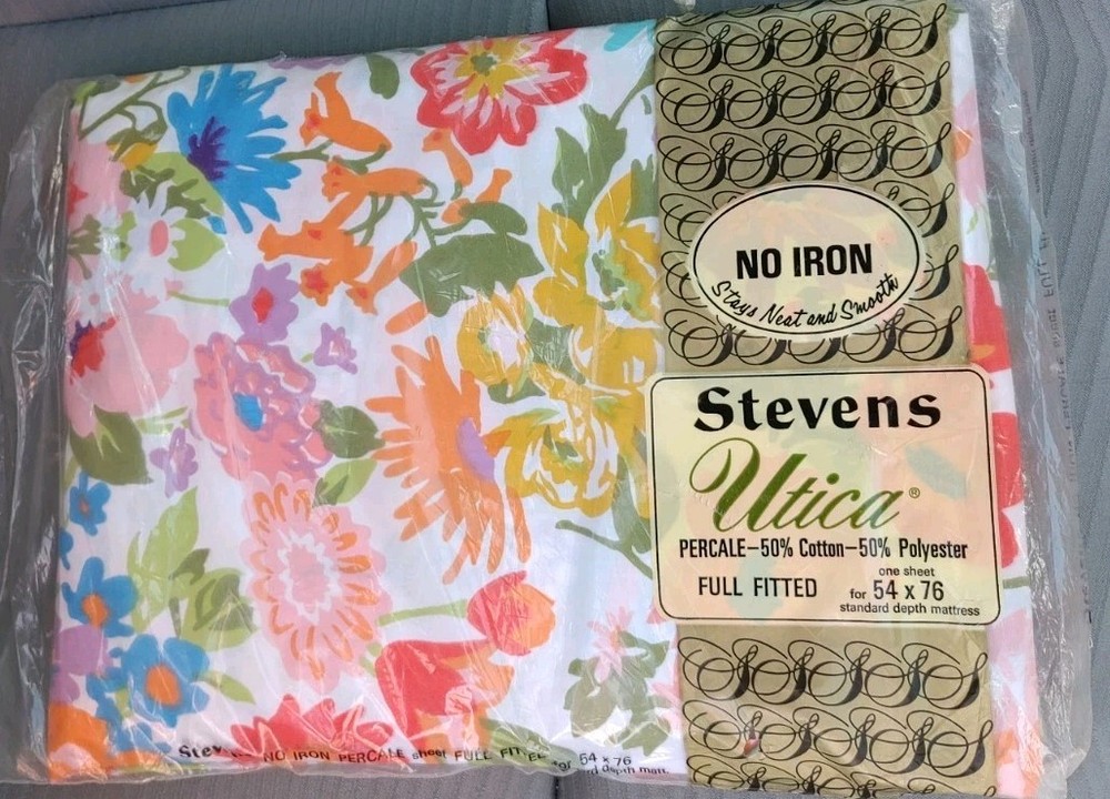 Stevens Utica Full Fitted Sheet Flower Patch Percale Cotton Poly Blend