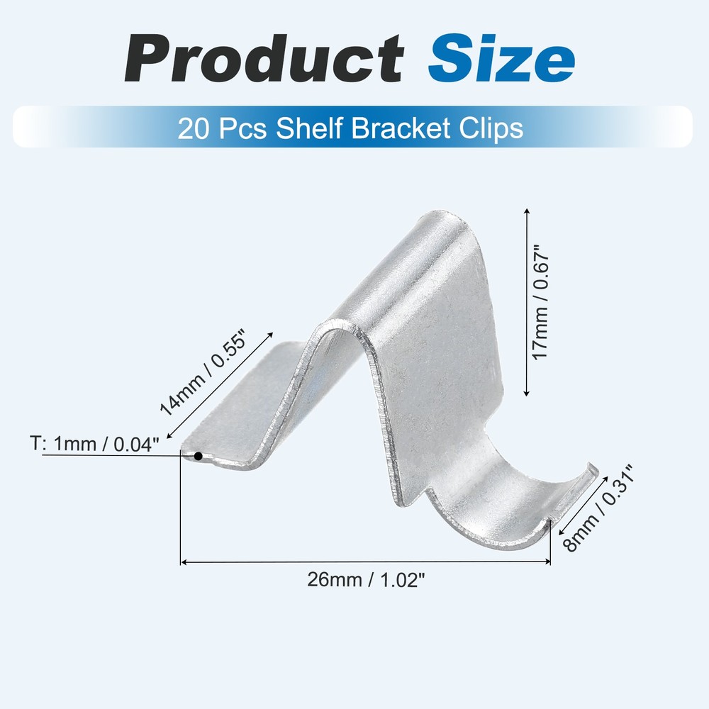For 20pcs shelf clip, adjustable support to S 8mm, silver