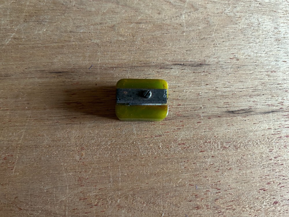 Green Bakelite Pencil Sharpener Catalin Swirled Small School Vintage Rectangle