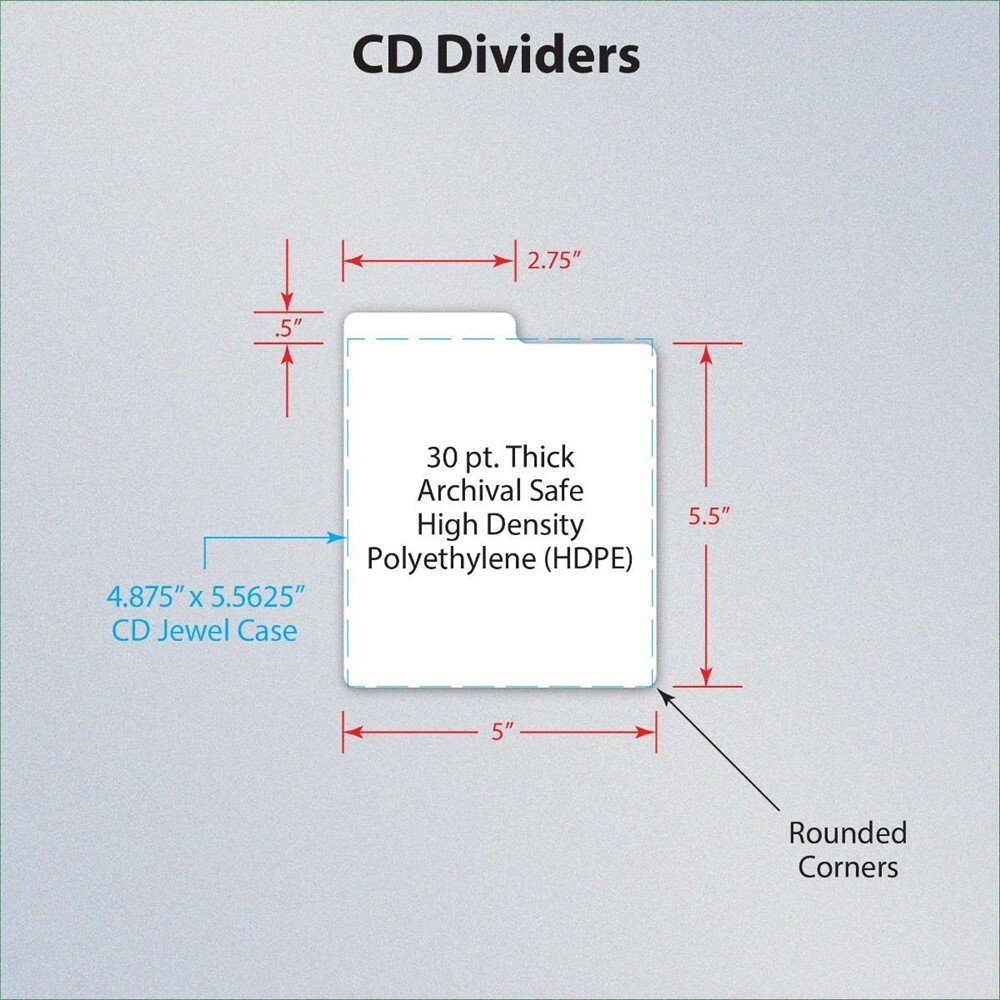 100 BCW White Plastic Tabbed Compact Disc CD / DVD / Blu Ray Dividers