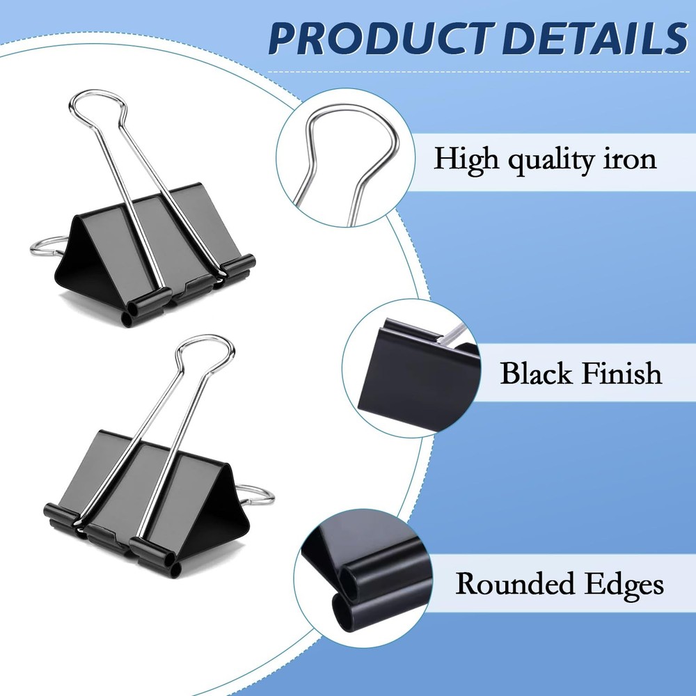 Medium Binder Clips, 72Pack, 1Inch, Black Paper Binder Clips, Medium P