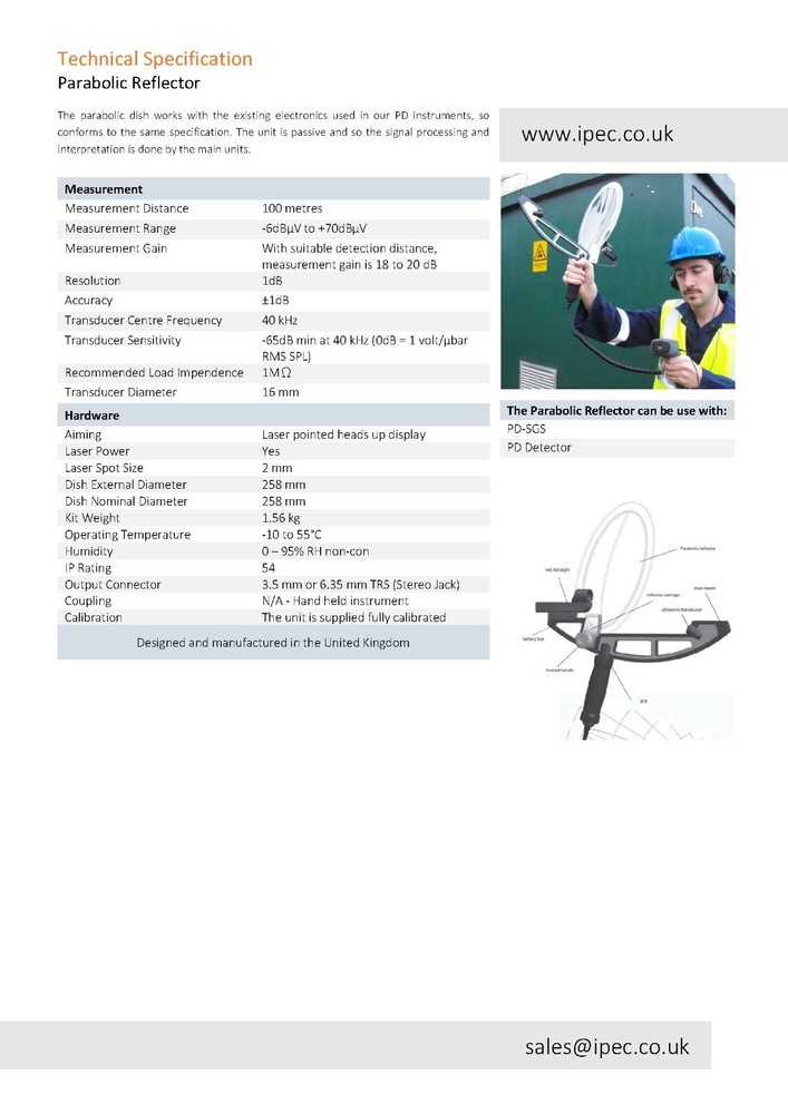 IPEC Parabolic Reflector Ultrasonic Partial Discharge (PD) Sensor