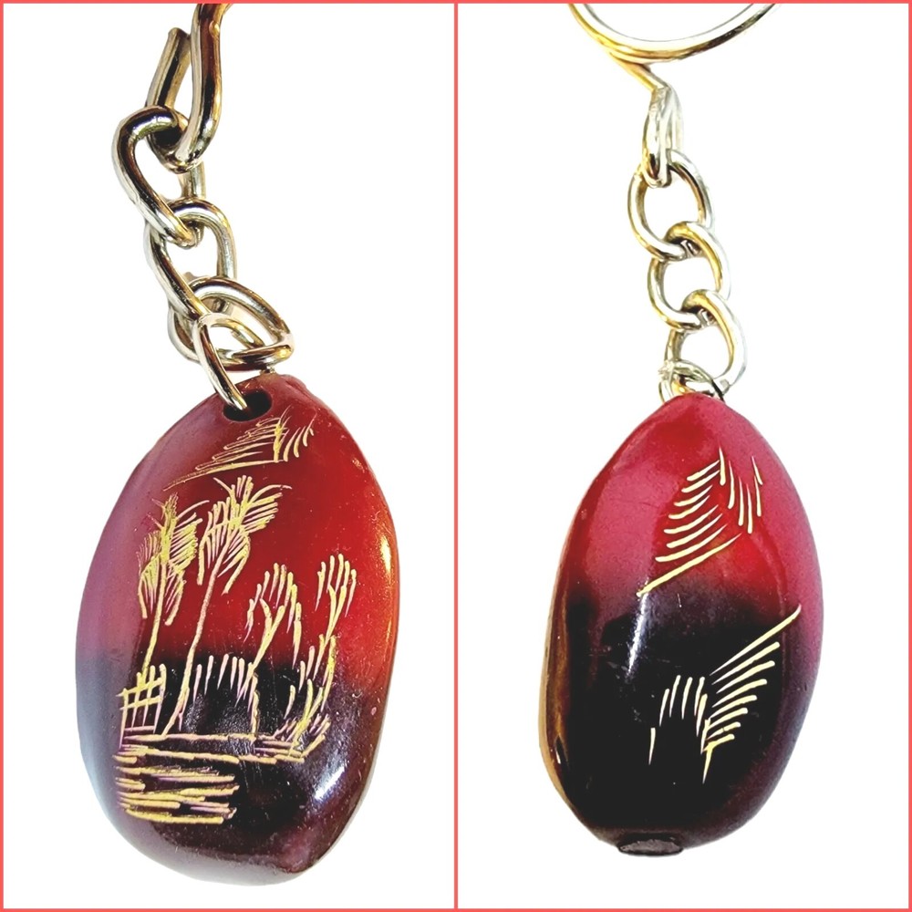 Artisan Bamboo Etching Keychain Multitone Resin Stone Sculpted Etched Keyring
