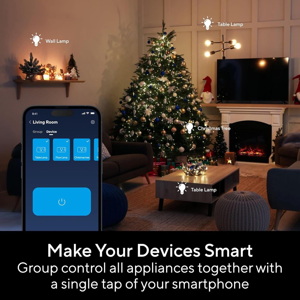 2 Pack 15A Wi-Fi Smart Plug with Remote Control, Compatible with Alexa & Google