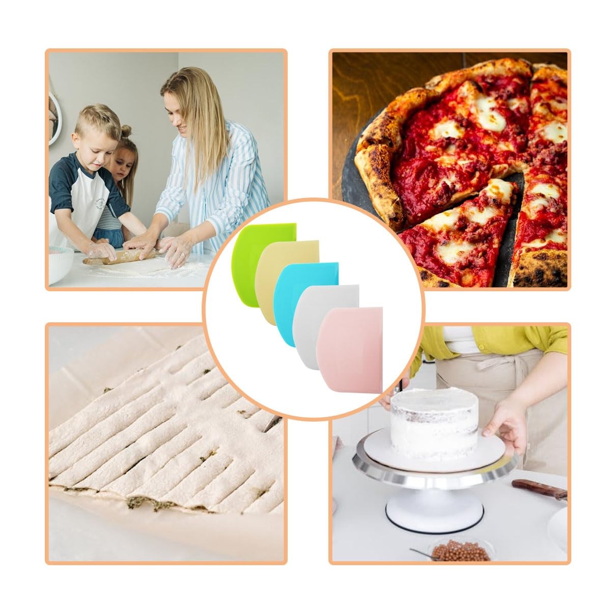 5 Pack Dough Scraper, Plastic Bench Scraper for Baking, Small, Multicolor