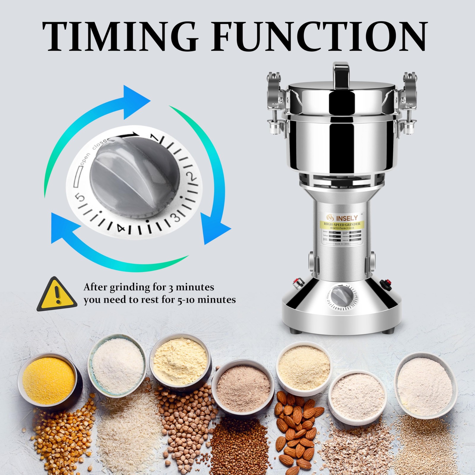 Grain Mill Grinder High Speed Stainless Steel Seeds Flour Miller 700g Pro