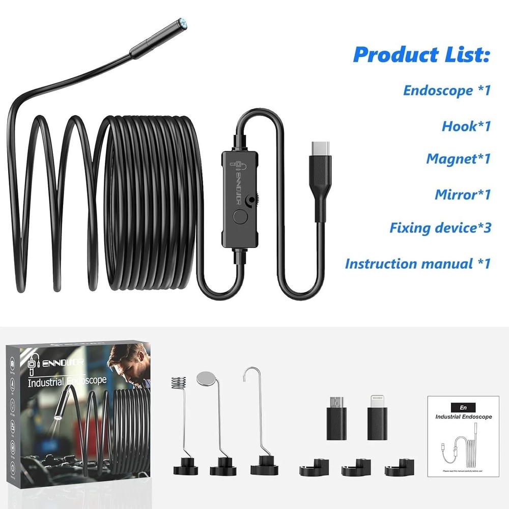 5M Endoscope Camera with Light,1920P HD Borescope Camera for iOS ,Android US,New