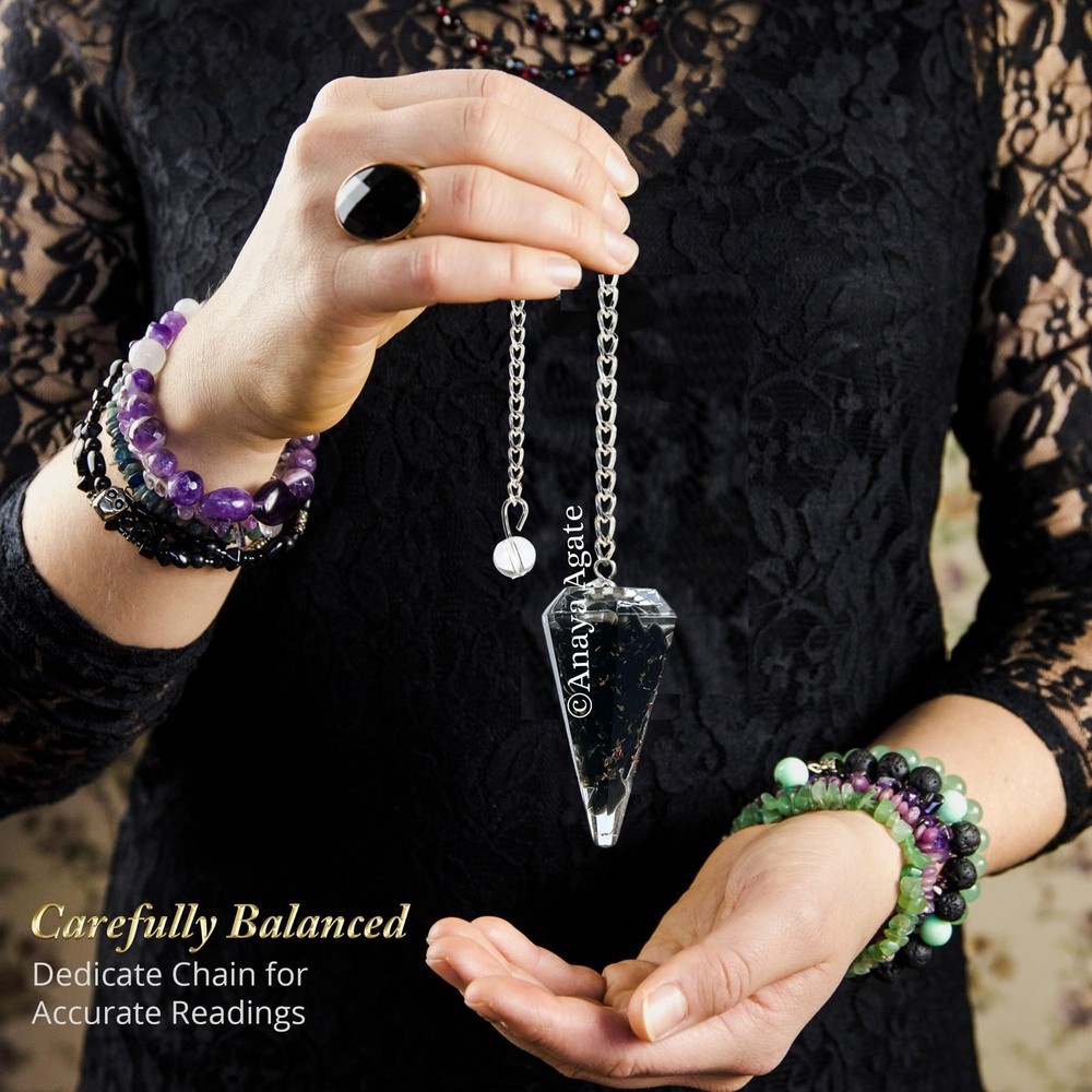 Black Tourmaline Pendulum – Orgone Crystal Pendulum – Dowsing Pendul