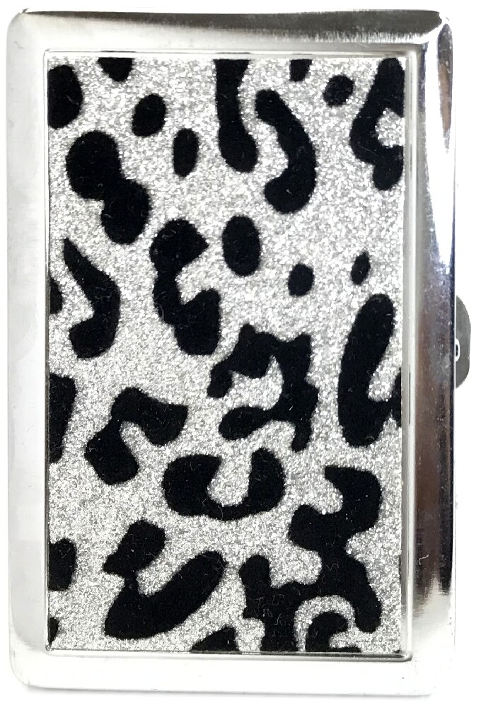 Eclipse Glitter Leopard Print Crushproof Metal Cigarette Case, Holds 100s, #GL