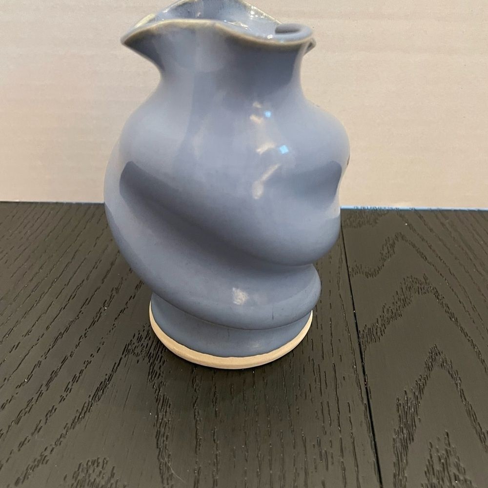 Light Blue Twisted Ceramic Small Vase and A Cream-Colored Base Signed Leftwich