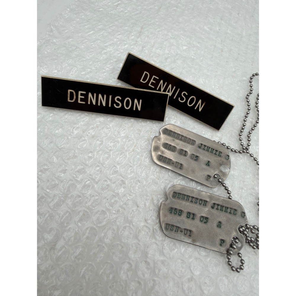 US Navy Dog Tags Jimmie G Dennison 468 81 05 USN-U1 2 Piece Set D5